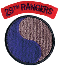 29th Rangers tab worn with the 29th Infantry Division patch. The tab and patch were worn on both shoulders.