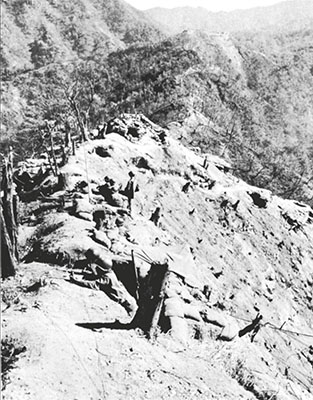 Colombian positions on the main line of resistance while attached to the 24th Infantry Division near Chup’a-ri overlooking the Kumsong Valley, 1951.