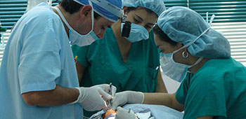 Colombian doctors and nurses conduct a hernia operation at the Solano clinic. Minor surgeries are often conducted. The Colombian volunteers are critical to most Civil Affairs activities in the country.