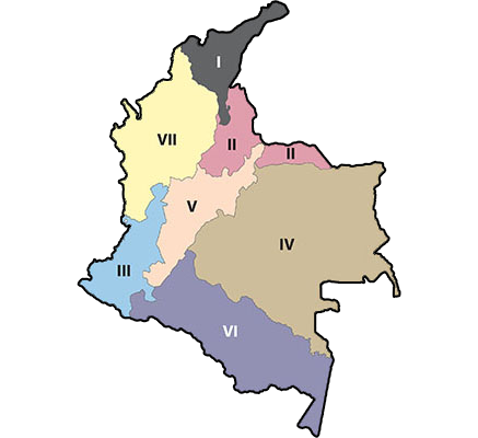 Colombia’s seven divisions are headquartered over a wide region of the country.