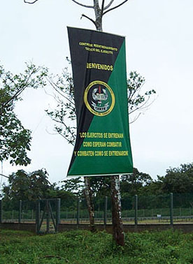 Banner erected by the cadre in the training area of the Special Forces Brigade at Larandia—a common practice in Colombia.