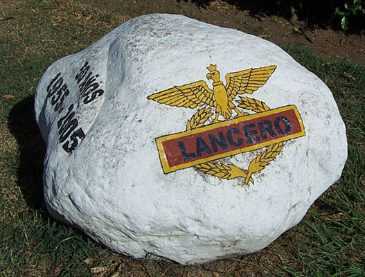 Painted rocks at Tolemaida commemorate the 50th Anniversary of the Lancero School (1955–2005).
