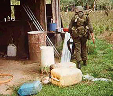 The Junglas role in the drug eradication program includes the location and destruction of the jungle laboratories that produce cocaine from the coca plants.