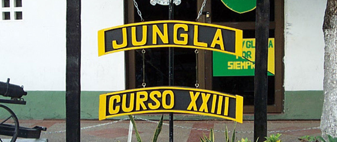 Sign at the entrance to the Jungla area at the CNP training school in Espinal.