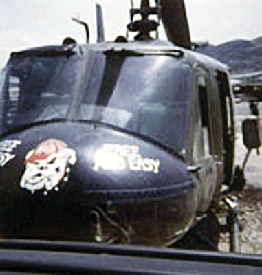 A UH-1D with the Bulldog Logo