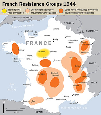 Map showing French Resistance Groups in July 1944.