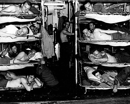 Troopship hold accommodations for the 1st RB&L soldiers during their trip to Japan.