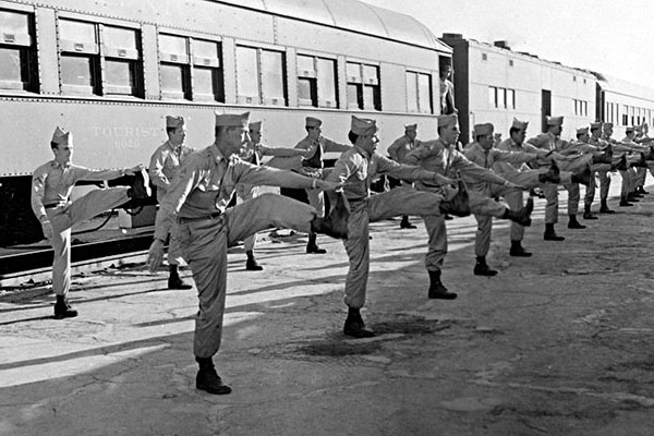 “It gets pretty tiresome to sit on a train for forty-eight hours so at stops we had drills or exercised,” said LTC Homer S. Shields.