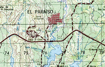 Section of topographical map for El Paraiso environs.