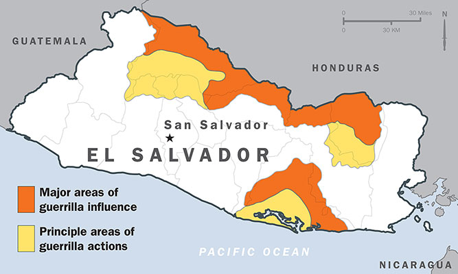 Map depicting rebel areas of dominance circa 1981