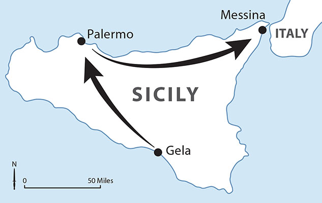 Ranger operations in Sicily followed a clockwise course around the island, from the Gela landings to Palermo and ending near Messina.