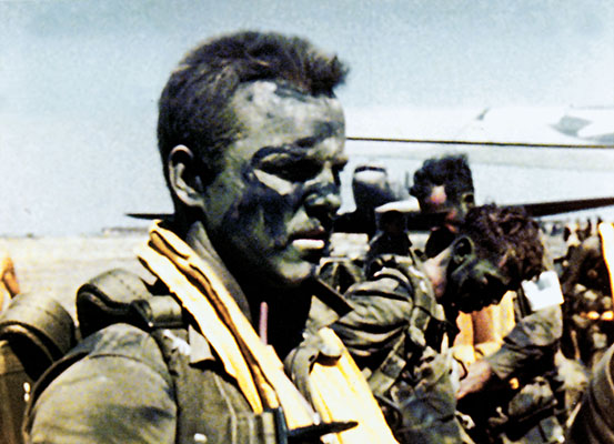 Prior to their first combat jump, the men of the 551st camouflaged their faces with grease paint.
