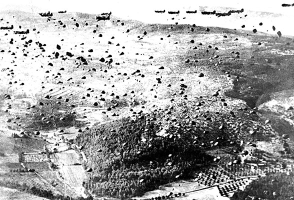 Shown here is the 15 August 1944 daylight combat airdrop of the 551st PIB over southern France as part of Operation DRAGOON.