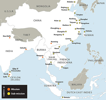 OSS Missions and Bases in East Asia. Note: Site Y at Trincomalee was a separate facility for training indigenous agent recruits.