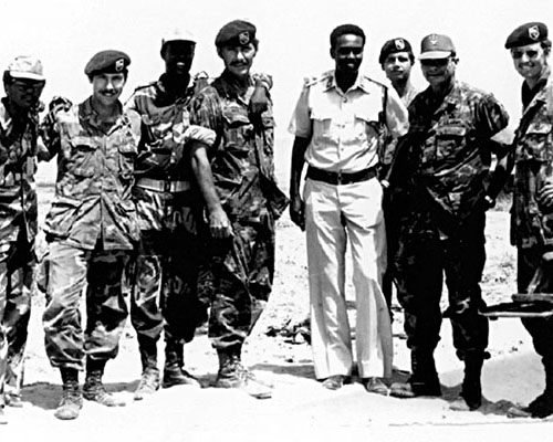 5th SFG SATMO MTT—1982 Americans: Sergeant First Class Bill Rambo, Master Sergeant Henry Beck, Sergeant John Haines, Colonel Marvin Rosenstein, and Captain Jerry Hill.