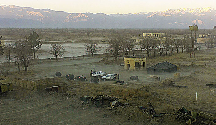 Refueling vehicles in the early morning hours at Bagram.