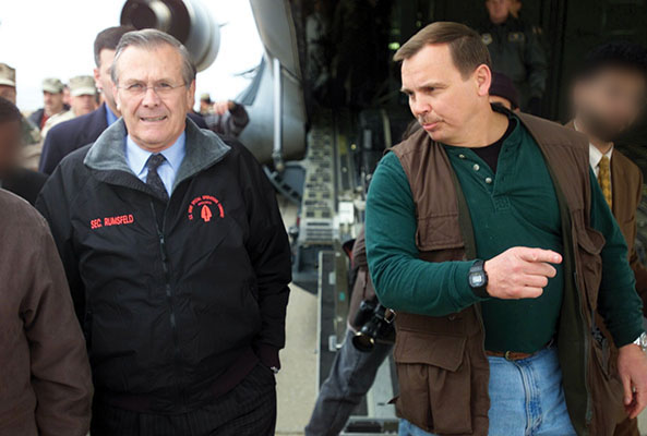 Secretary of Defense Donald Rumsfeld and Brigadier General Gary L. Harrell
