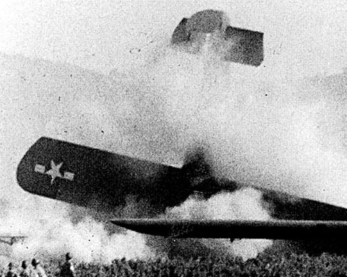 Casualties among glider pilots and riders were often high in combat. This glider is shown flipping on its nose while “landing” during Operation DRAGOON, the invasion of Germanoccupied southern France.