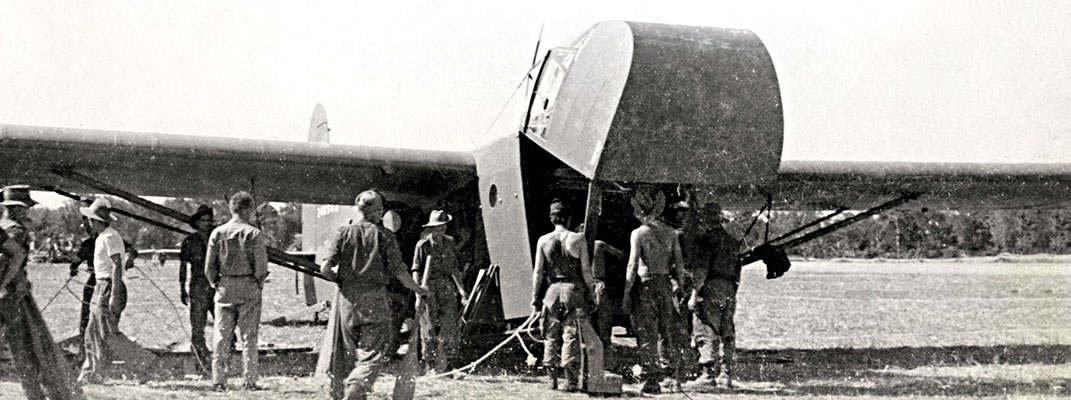 CG-4A Waco gliders were used in several operational theaters during WWII. Here, a glider flown by the 1st Air Commando, is being used by OSS Detachment 101 in Burma in 1944.