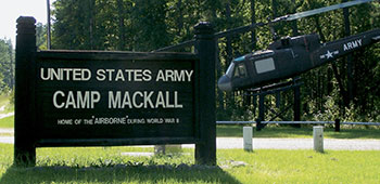 The Camp Mackall welcome sign.
