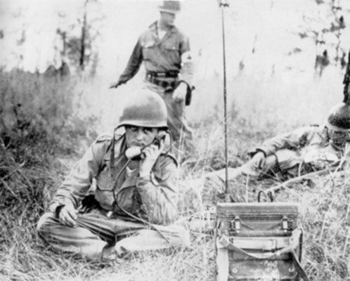In World War II, frequency modulation (FM) radios like the SCR-300 provided short-range voice communications for the Rangers and conventional ground forces. Long-range transmissions required the use of Morse Code.