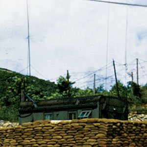 Communications bunker on Cho-do, an island off the western coast of Korea. Multiple antennas allowed the advisors from the 8240th Army Unit (AU) to keep contact with their elements on other islands via UHF and HF radios.