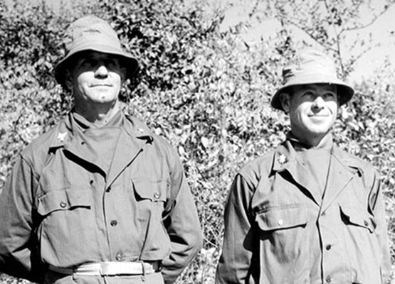COL Charles N. Hunter (L) led the Marauders at Nhpum Ga when BG Merrill was evacuated after a heart attack on 31 March. Hunter was later the commanding officer of “H” Force that captured the Myitkyina Airfield on 17 May 1944.