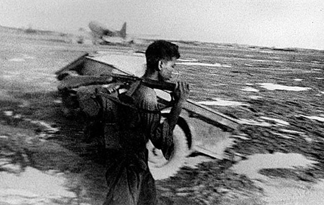 One of LTs Martin and Hazelwood’s Kachins at Myitkyina Airfield, 17 May 1944. Like many Detachment 101 guerrillas, he is armed with a Thompson M1A1 submachine gun.