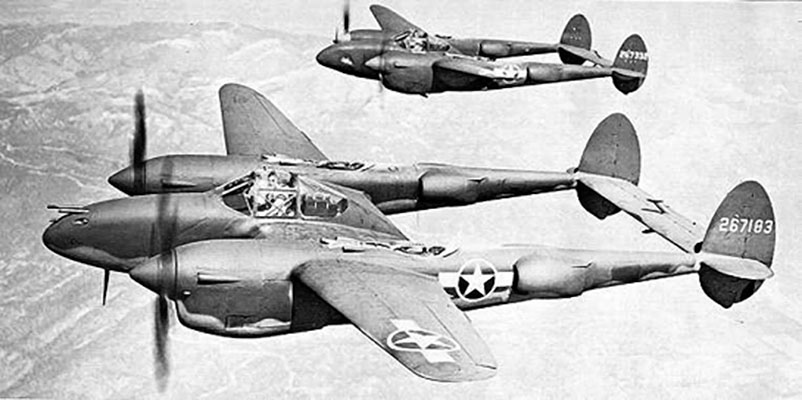 U.S. Army Air Force P-38 “Lightning” fighter aircraft.