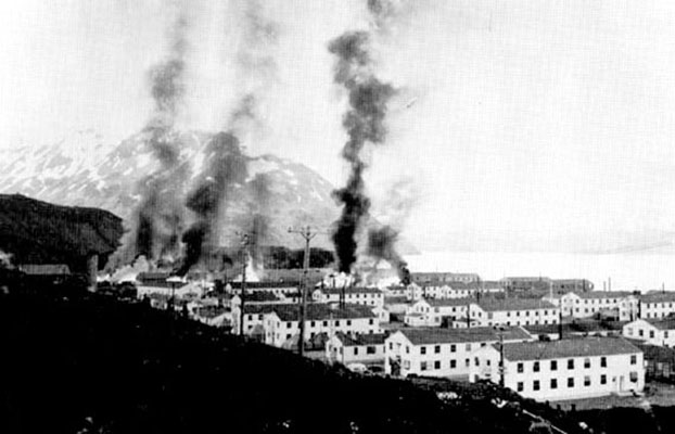 The Japanese bombed the village of Dutch Harbor on Unalaska Island on 3 June 1942. This was one of the few attempts by the Japanese to bring the war to the Allies from their bases on Attu and Kiska.