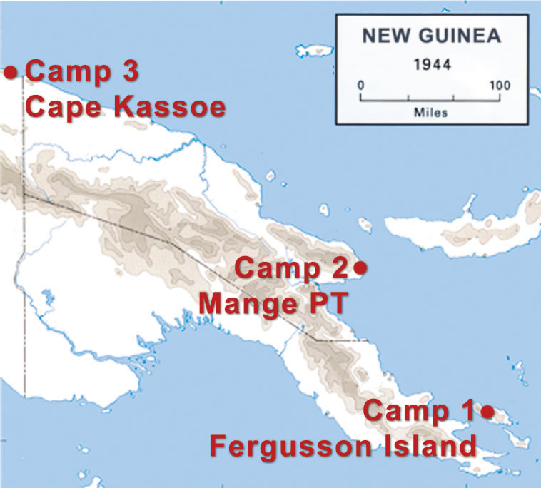 Camp locations in New Guinea