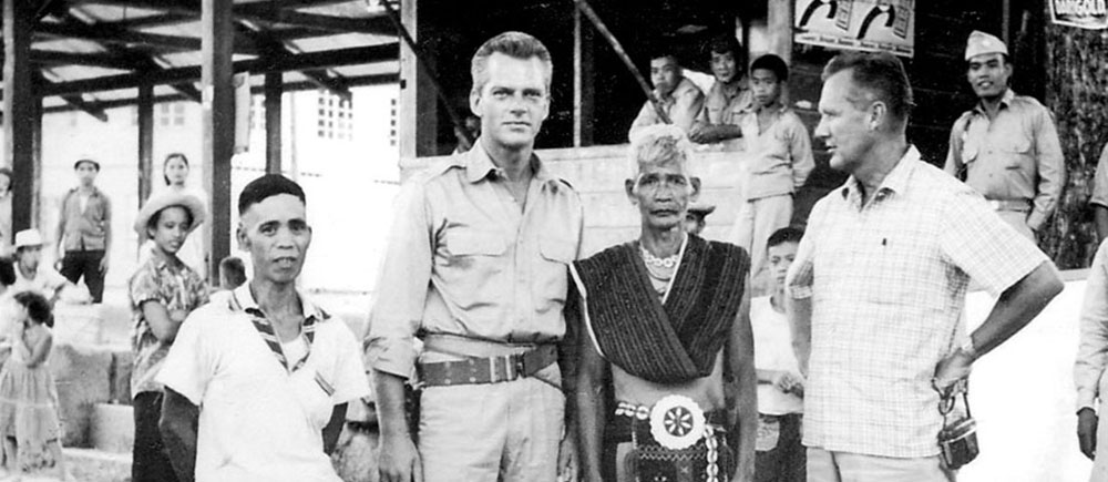 Francisco Dulnuan, Keith Andes, Imicpao and Blackburn in the Philippines during the filming of “Surrender - Hell!” Andes played the role of Blackburn. Imicpao was one of Blackburn’s guides during the war.