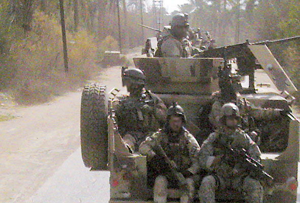 This photo shows how Raptor assaulters were positioned in the back of their GMVs when the convoy entered “the gauntlet.”
