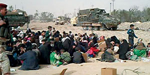 2/3 Infantry Strykers provide security while Iraqi Army and Police process detainees from the compound.