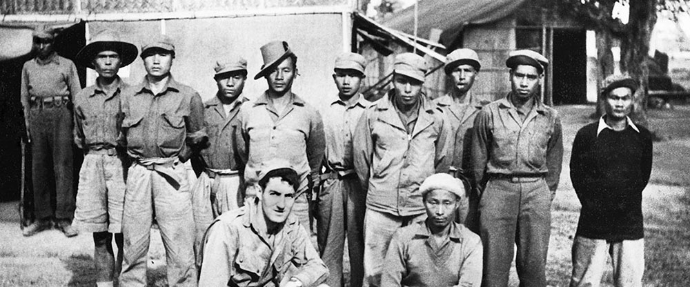 LT James R. Ward  with a group of Kachin guerrillas in 1944.