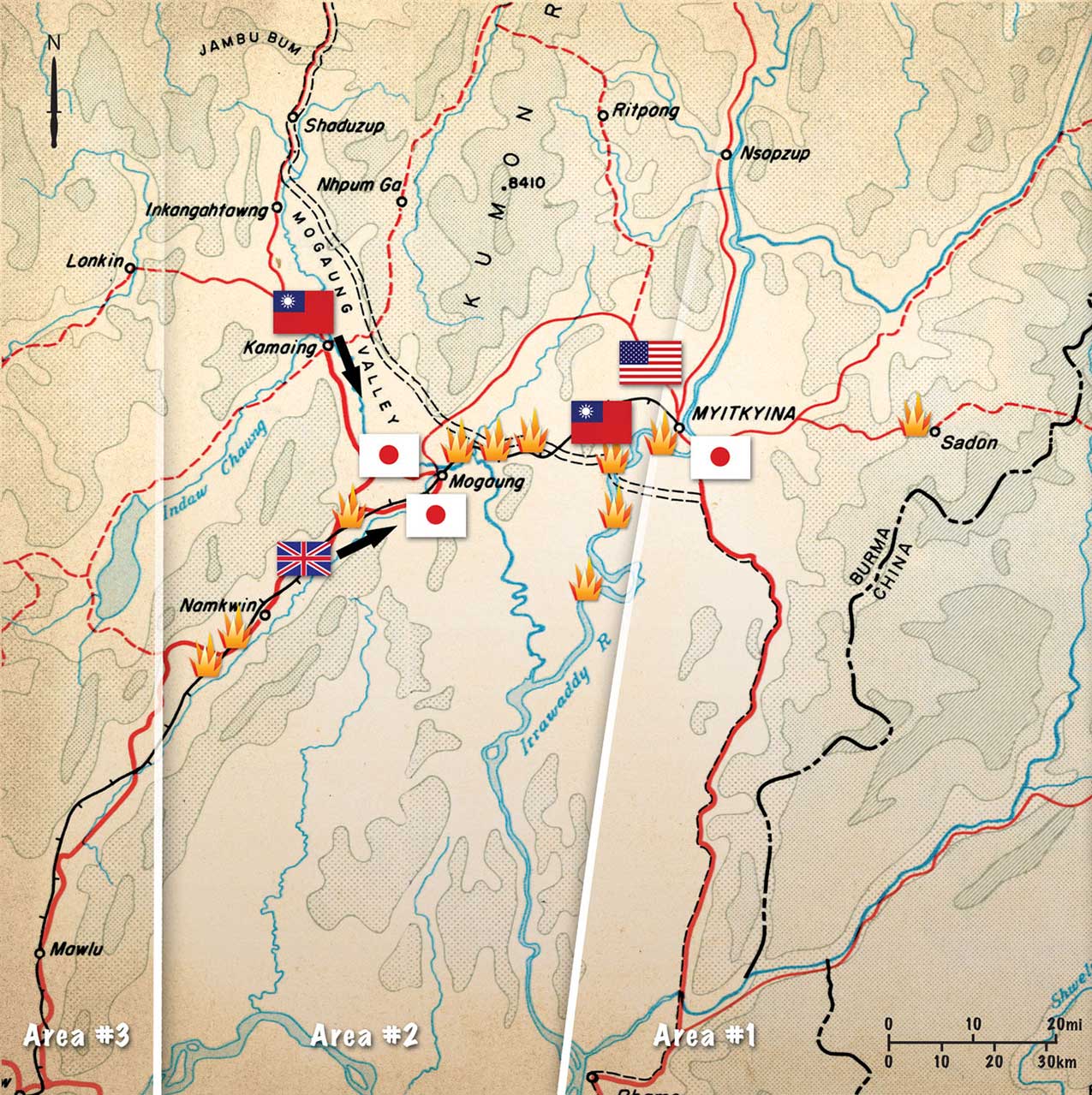 MAP: OSS Detachment 101 in the Myitkyina Campaign, June-August 1944