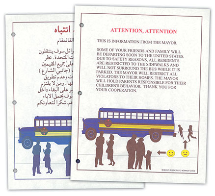 PSYOP information product for the Kurdish refugees covering bus safety.