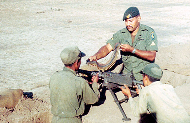 SSG Wendell P. Thompson, a radio operator, trained the Rangers on the Browning .30 caliber M-1919A6 light machinegun