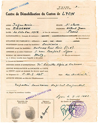 Demobilization paper from the French Army.