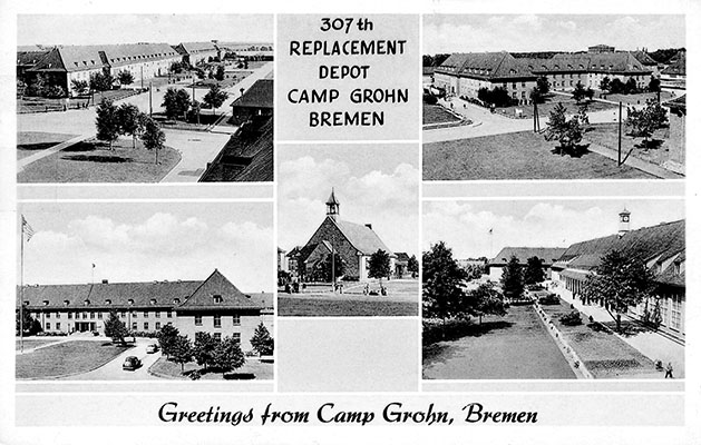Period postcards of Camp Grohn where the 320th Replacement Battalion was located outside Bremen, Germany in 1952.