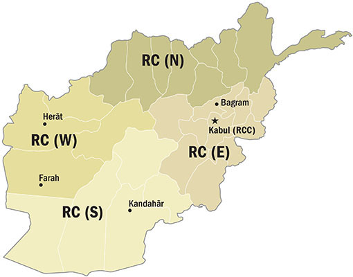 Afghanistan is divided into five Regional Commands, North, South, East, West, and Kabul the capital.