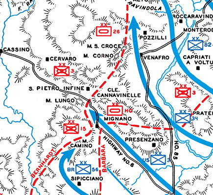 MAP: Fifth Army approached the Bernhardt Line in November 1943