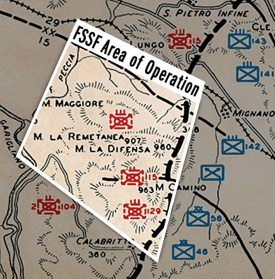 MAP: The II Corps attack on Monte La Defensa supported the attempt by the British 56th Division to take Monte Camino. 