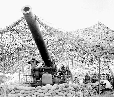 This 8” (240 mm) howitzer of the Fifth Army artillery supported of operations against the Winter Line in the Mignano area.