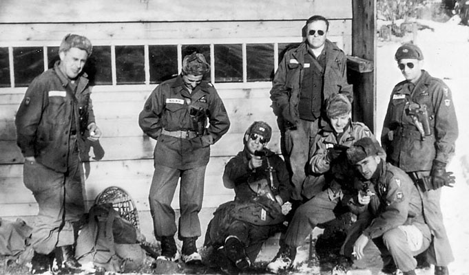 10th SFG Lodge Act soldiers during snowshoe training in Germany. (LtoR) Paul Ettman, Teodor Padalinski, Zbigniew Bernatowicz, Alexander A. Paduch, Jan Wiatr, unk, and Tadeus Kempczyk.