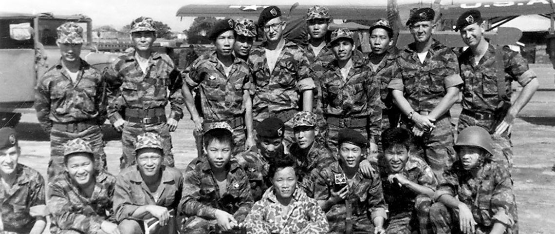 The Apache Force prior to a parachute jump at Ho Ngoc Tau. The Apache Force was airborne qualified after four hours of training and one training jump from a helicopter.