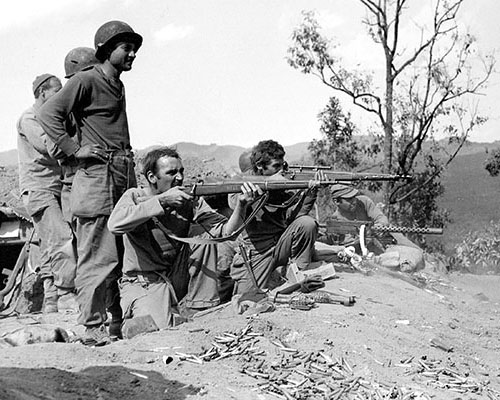 MARSmen snipe at Japanese positions near the Burma Road. The Mars Task Force was issued “light-gathering” night scopes called “sniperscopes” and “snooperscopes” to improve night marksmanship.