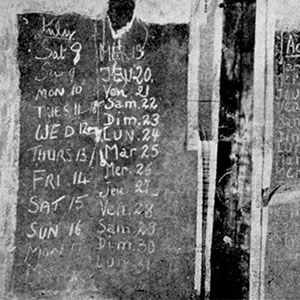 School blackboard contained dates and names of POWs