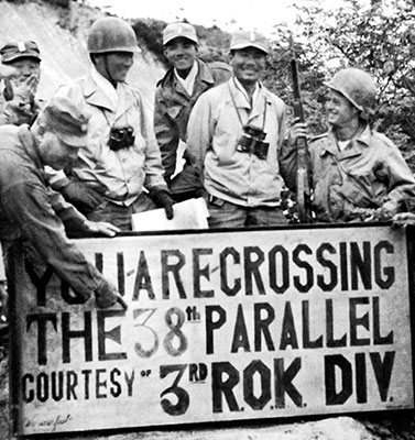 United Nations Command units took great pleasure in marking their journey north across the 38th Parallel, many leaving signs such as this one created by the ROK 3rd Division.