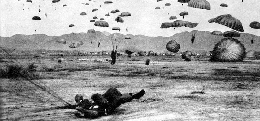 The 187th Airborne Regimental Combat Team made a parachute assault on Sukch’on and Sunch’on the morning of 20 October 1950. Although the jump was a success, faulty intelligence caused the Rakkasans to miss both cutting off the North Korean divisions north of P’yongyang and rescuing American POWs.